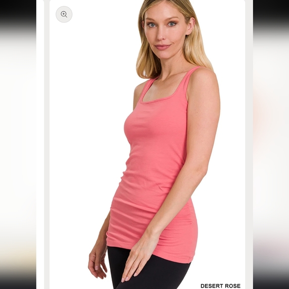 Zenana Outfitters Tops - Zenana Pink Strechy Ruched Side Basic Layering Tank Top Cotton Spandex Boutique